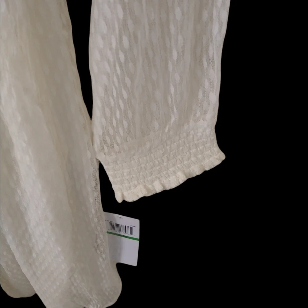 NWT Nina Leonard Dress L Sheer Mock Neck Long Sleeve Dotted‎ Overlay In Ivory - Picture 8 of 10